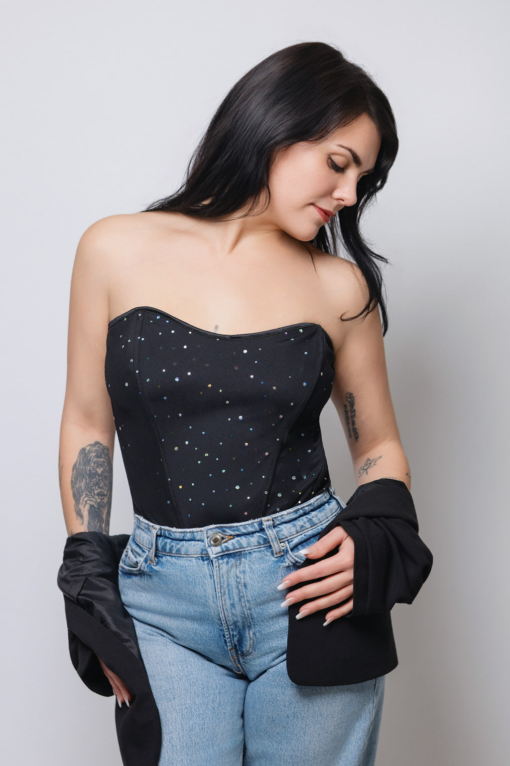 Corset noir à paillettes Luxe Lace Lingerie