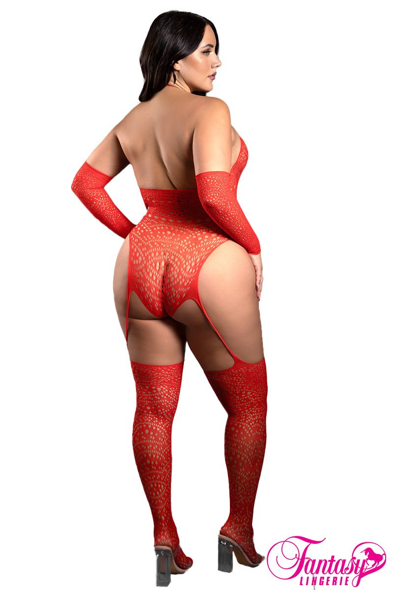 Red Queen Fishnet Teddy