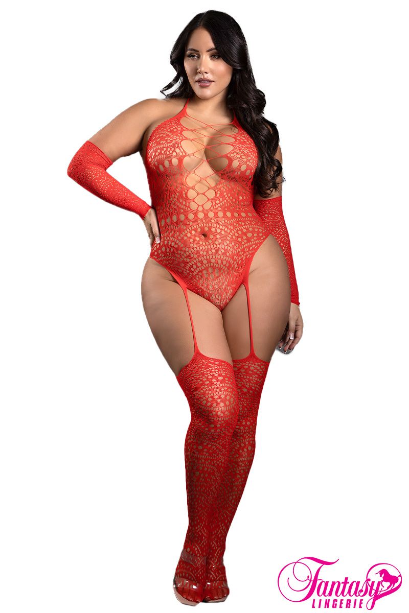 Red Queen Fishnet Teddy